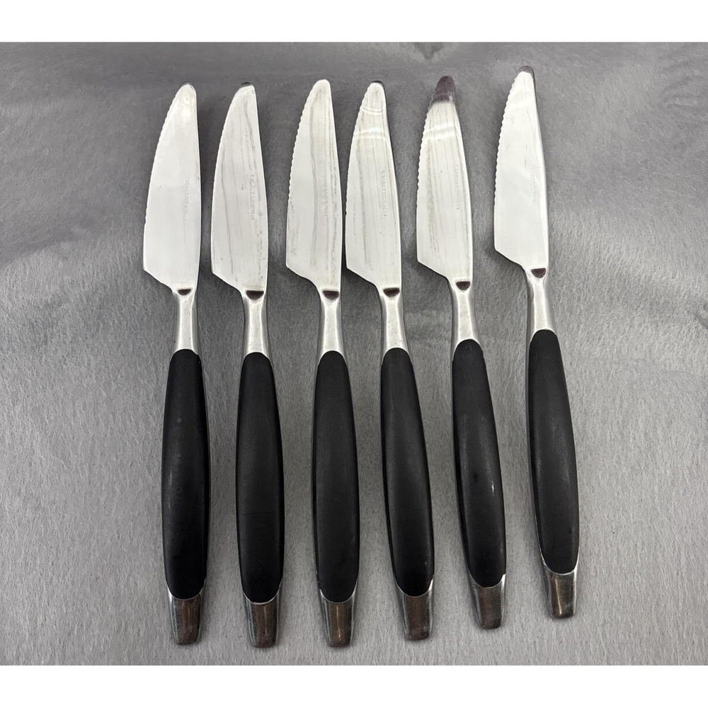 SSI Stainless Japan Black Canoe Style Resin Handle Serrated Edge Dinner Knife 6